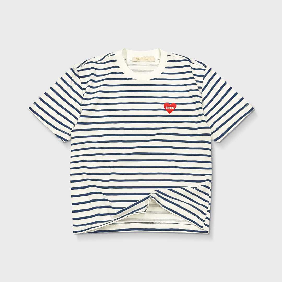 True Heart Striped Short Tee - Cream