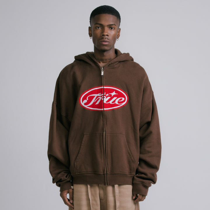 True Stamp Zipper Hoodie - Brown