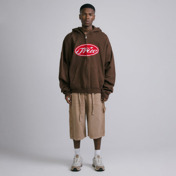 True Stamp Zipper Hoodie - Brown