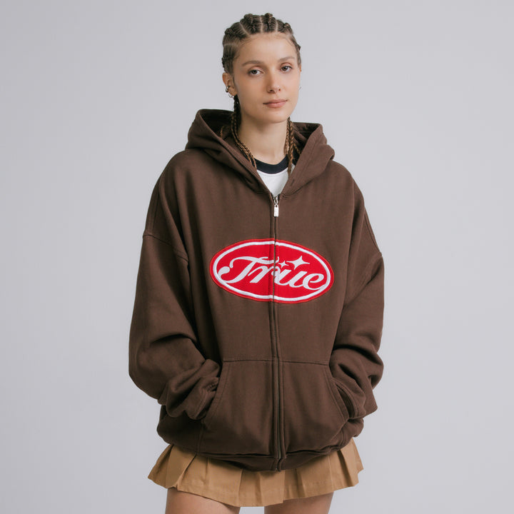 True Stamp Zipper Hoodie - Brown