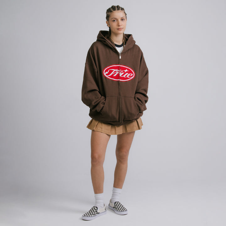 True Stamp Zipper Hoodie - Brown