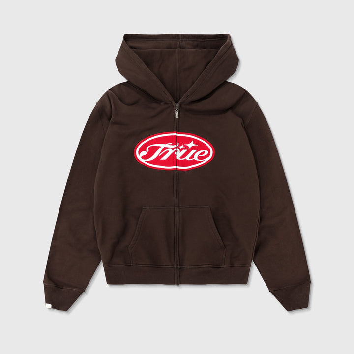 True Stamp Zipper Hoodie - Brown