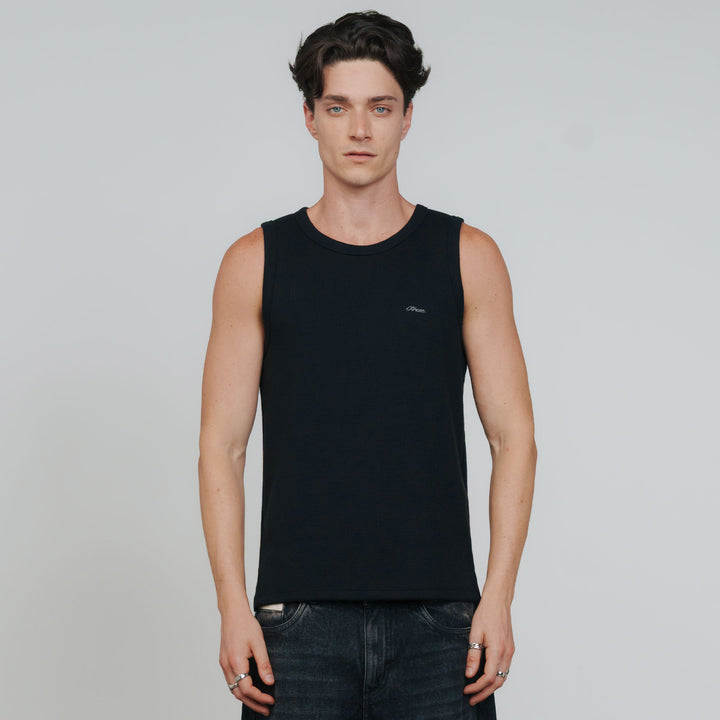 True Textured Sleeveless Tee - Black