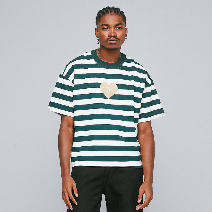 Striped Boxy Tee - Pine Green