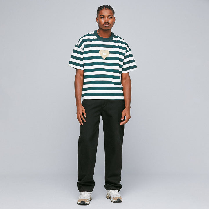 Striped Boxy Tee - Pine Green