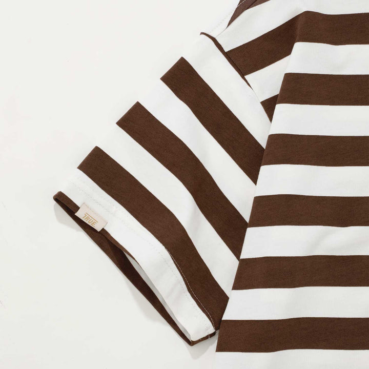 Striped Box Fit T-Shirts - Brown